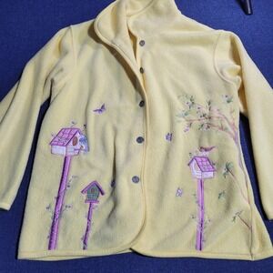 Northern Reflections Fleece Birdhouse Butterfly Embroidered Button Up Jacket L